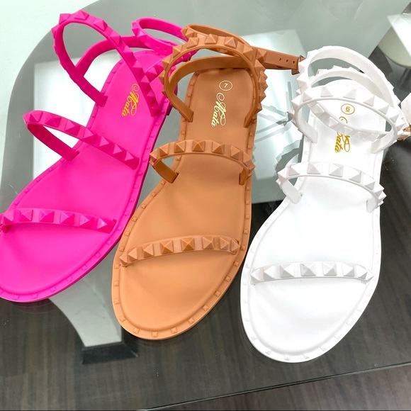 White matte studded sandal - Picture 2 of 6